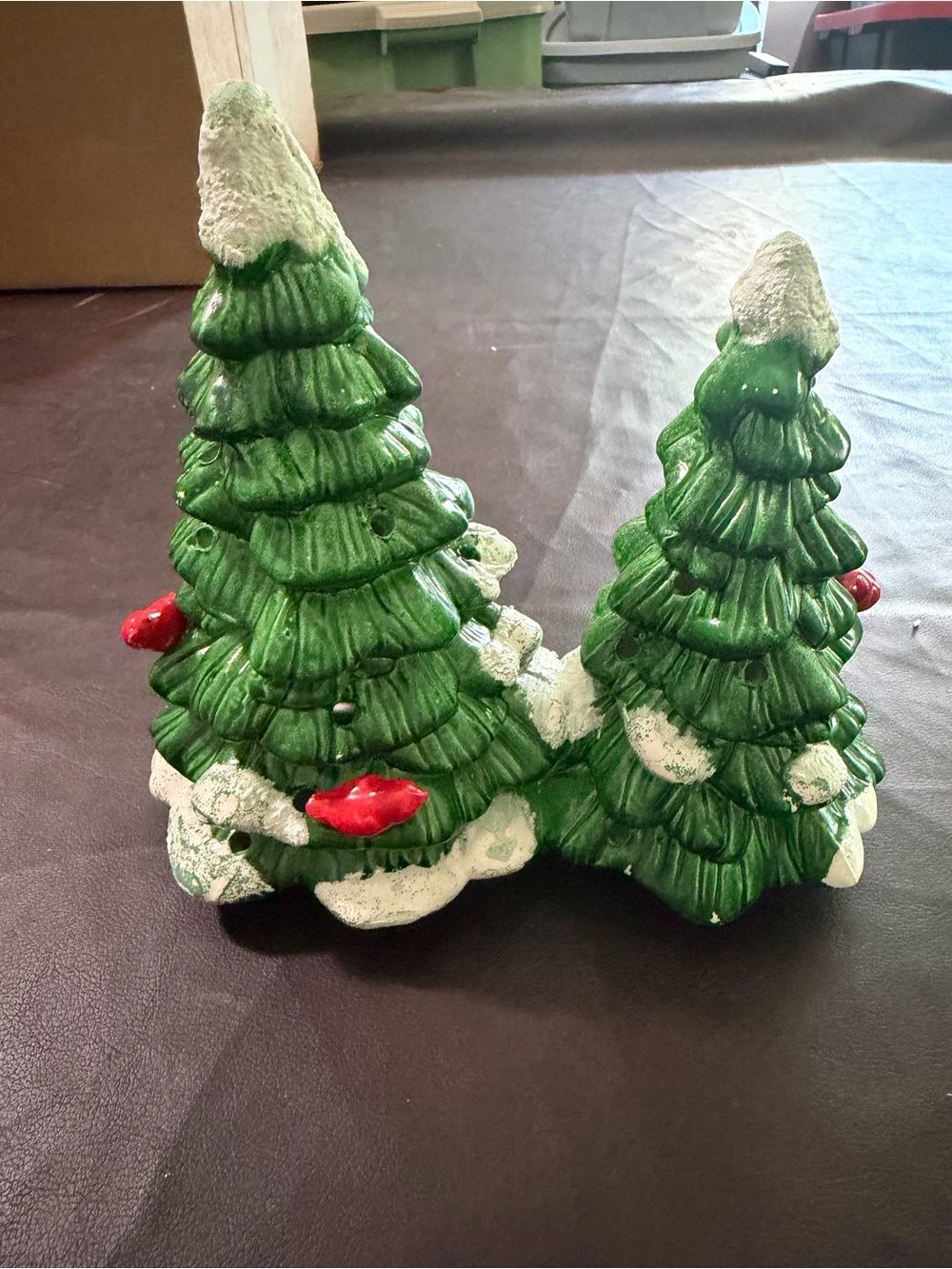 Department 56 Green Double Ceramic Christmas Tree Figurine with Red Birds